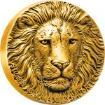 Ivory Coast LION BIG FIVE MAUQUOY HAUT RELIEF 10,000 Francs GOLD coin Ultra High Relief 2016 Matte Proof 5 oz